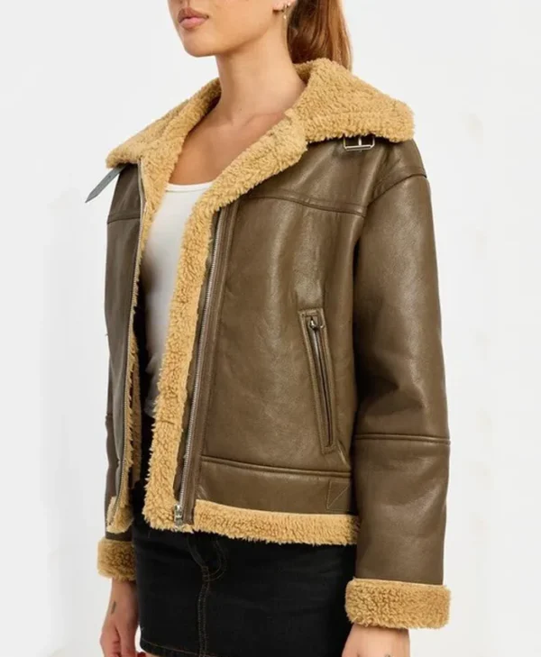 B3 Brown Shearling Flight Pilot Jacket Womens Sleeves