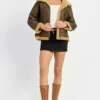 B3 Brown Shearling Flight Pilot Jacket Womens Stand Up