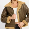 B3 Brown Shearling Flight Pilot Jacket Womens Zipper