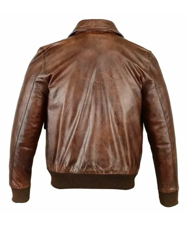 Classic Brown Leather Aviator Jacket Mens Back