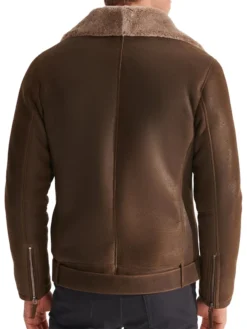 Mens Biker Sheepskin Brown Shearling Jacket Back