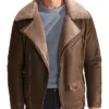 Mens Biker Sheepskin Brown Shearling Jacket Main