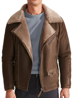 Mens Biker Sheepskin Brown Shearling Jacket Main