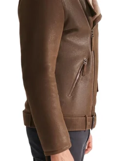 Mens Biker Sheepskin Brown Shearling Jacket Sleeves