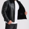 Mens Black Leather Shearling Jacket Closure