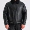 Mens Black Leather Shearling Jacket Collar