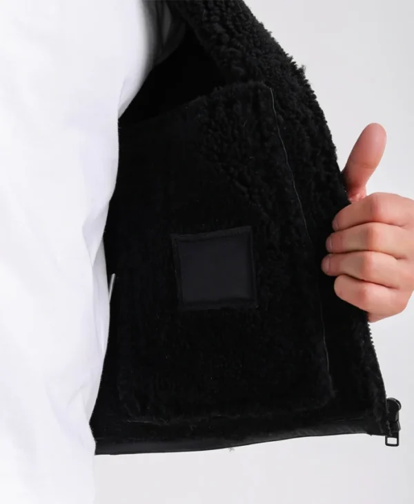 Mens Black Leather Shearling Jacket Inner