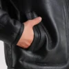 Mens Black Leather Shearling Jacket Pockets