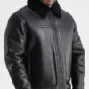 Mens Black Leather Shearling Jacket Zipper