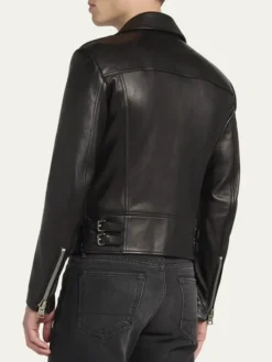 Mens Black Real Leather Biker Jacket Back