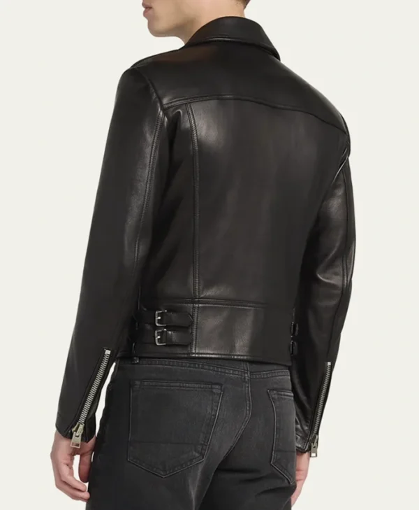 Mens Black Real Leather Biker Jacket Back