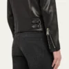 Mens Black Real Leather Biker Jacket Cuffs