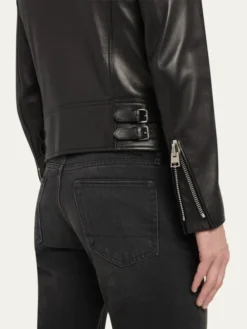 Mens Black Real Leather Biker Jacket Cuffs