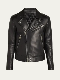 Mens Black Real Leather Biker Jacket Main