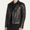 Mens Black Real Leather Biker Jacket Side