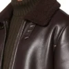 Mens Dark Brown Leather Flight Jacket Collar