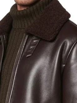 Mens Dark Brown Leather Flight Jacket Collar