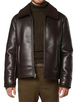 Mens Dark Brown Leather Flight Jacket Zipper
