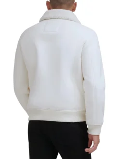 Mens White Shearling Aviator Leather Jacket Back