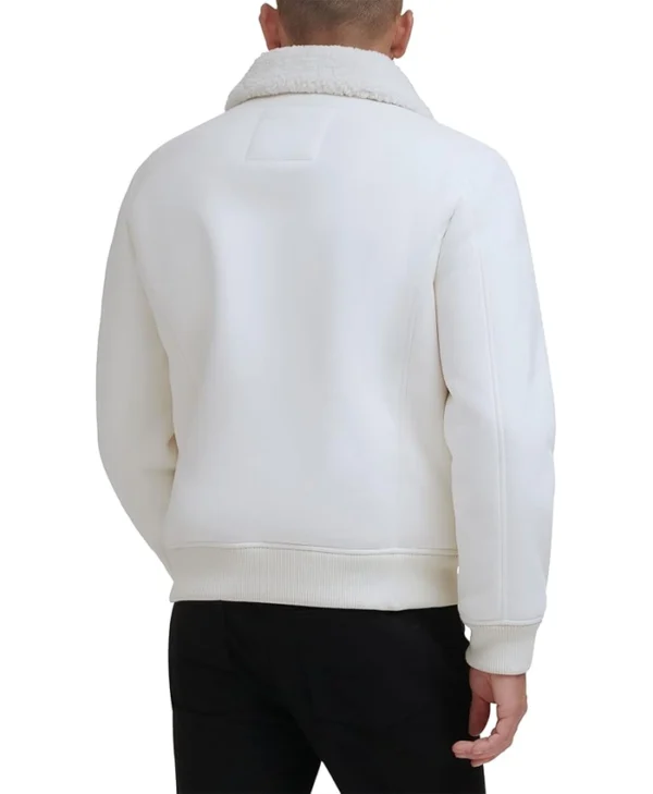 Mens White Shearling Aviator Leather Jacket Back