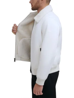 Mens White Shearling Aviator Leather Jacket Inner