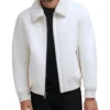 Mens White Shearling Aviator Leather Jacket Main