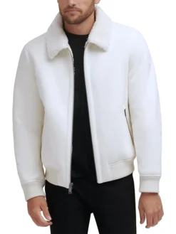 Mens White Shearling Aviator Leather Jacket Main