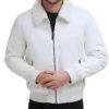 Mens White Shearling Aviator Leather Jacket Zipper
