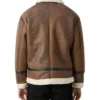 Mens Winter Distressed Leather Tan Brown Shearling Jacket Back