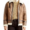 Mens Winter Distressed Leather Tan Brown Shearling Jacket Main