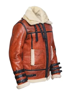 Sheepskin RAF Aviator B6 Waxed Bomber Shearling Jacket Collar