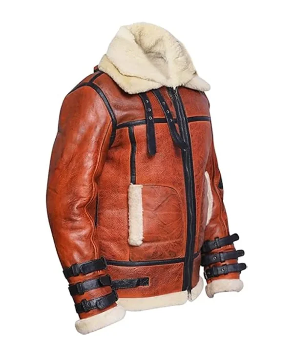 Sheepskin RAF Aviator B6 Waxed Bomber Shearling Jacket Collar