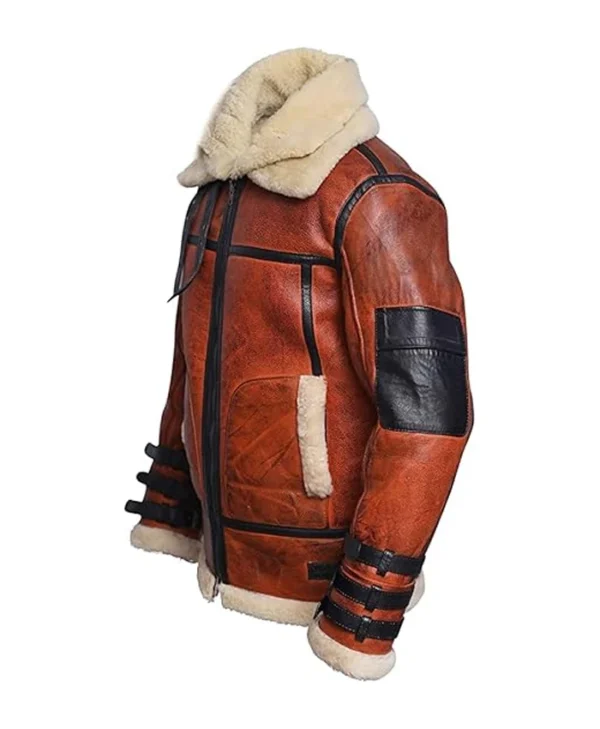Sheepskin RAF Aviator B6 Waxed Bomber Shearling Jacket Side