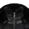 Womens Black Shearling Hooded Aviator Bomber Jacket Collar