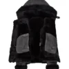 Womens Black Shearling Hooded Aviator Bomber Jacket Inner