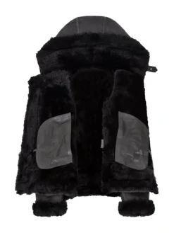 Womens Black Shearling Hooded Aviator Bomber Jacket Inner