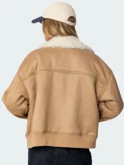 Womens Brown Leather Suede Shearling Jacket Back