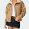 Womens Brown Leather Suede Shearling Jacket Main