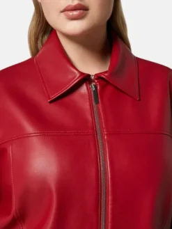 Womens Red Drop Down Collar Leather Jacket Collar
