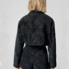 Black Cropped Suede Leather Jacket For Womens Back