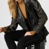 Black Womens Studded Leather Biker Jacket Punk
