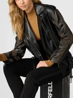 Black Womens Studded Leather Biker Jacket Punk