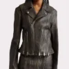 Black Zippers Distressed Leather Biker Jacket Women Main