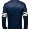 Blue Mens Cafe Racer Striped Leather Jacket Back
