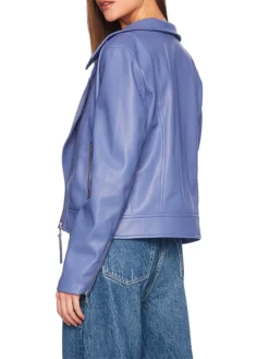 Light Purple Womens Biker Leather Jacket Back