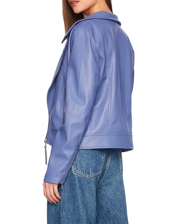 Light Purple Womens Biker Leather Jacket Back