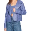 Light Purple Womens Biker Leather Jacket Main
