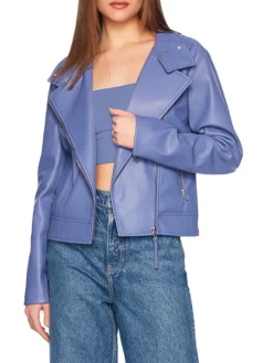 Light Purple Womens Biker Leather Jacket Main