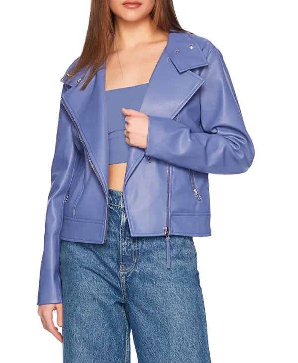 Light Purple Womens Biker Leather Jacket Main