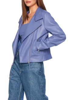 Light Purple Womens Biker Leather Jacket Side